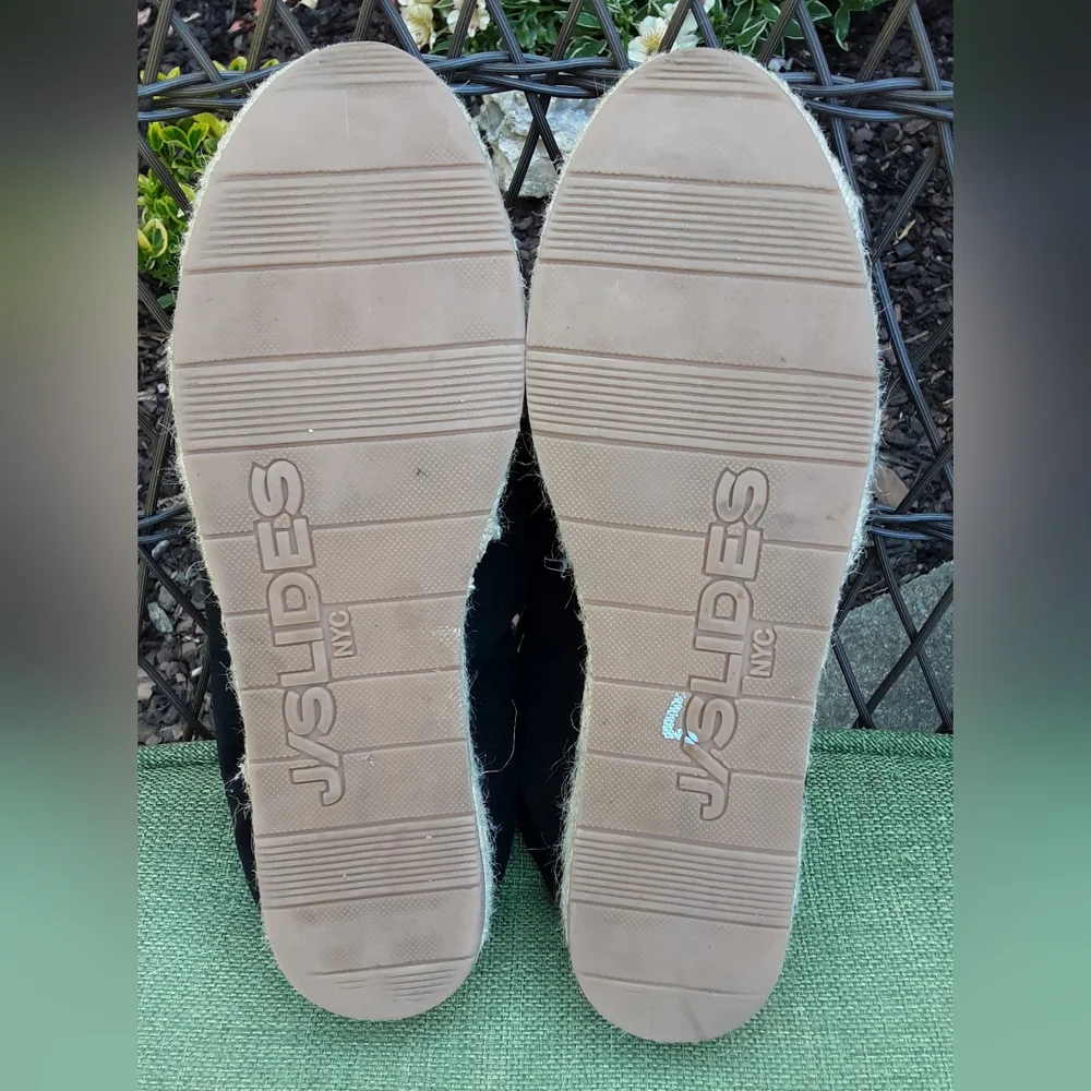 J/Slides NYC Black Suede Espadrille Slip-on Shoe with TasselDetail.
